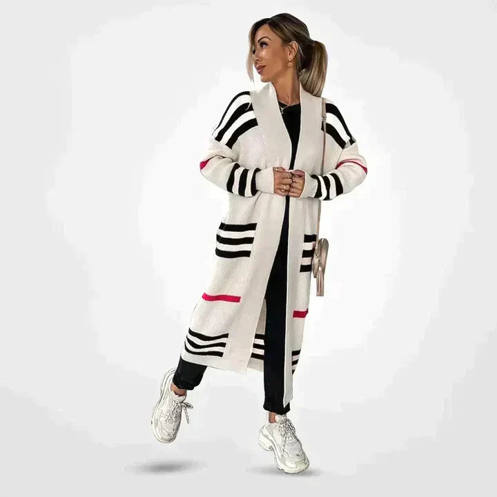 Émilie – Gilet femme long à rayures