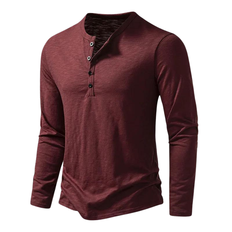 T-shirt à manches longues pour homme automne doux respirant en tissu mélangé avec col tunisien Séraphin