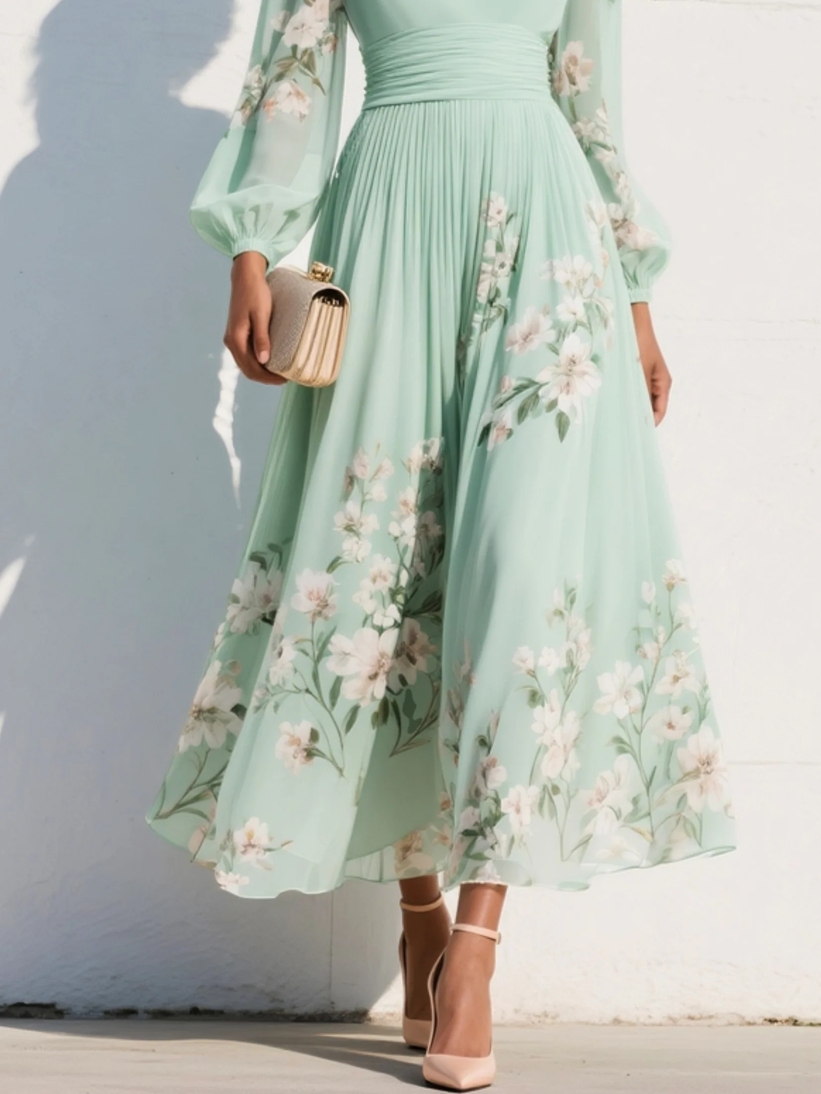 Capucine – Robe midi d'été en mousseline fleurie à col en V femme