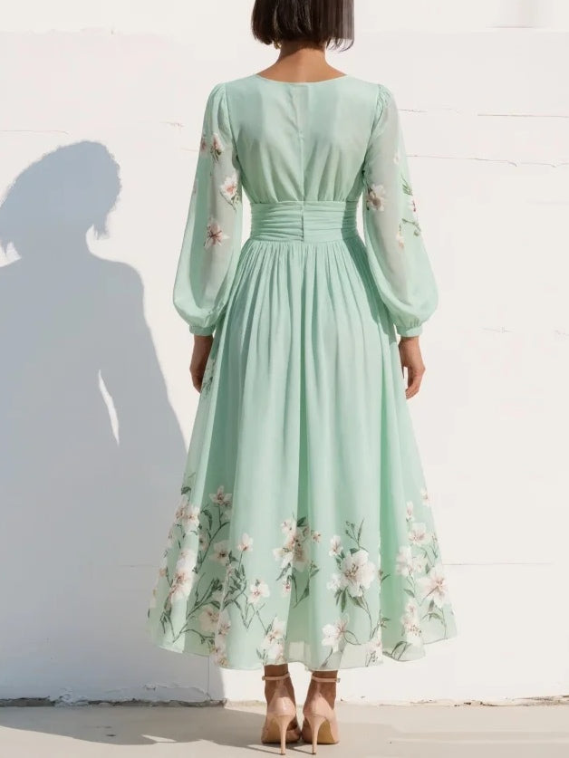 Capucine – Robe midi d'été en mousseline fleurie à col en V femme