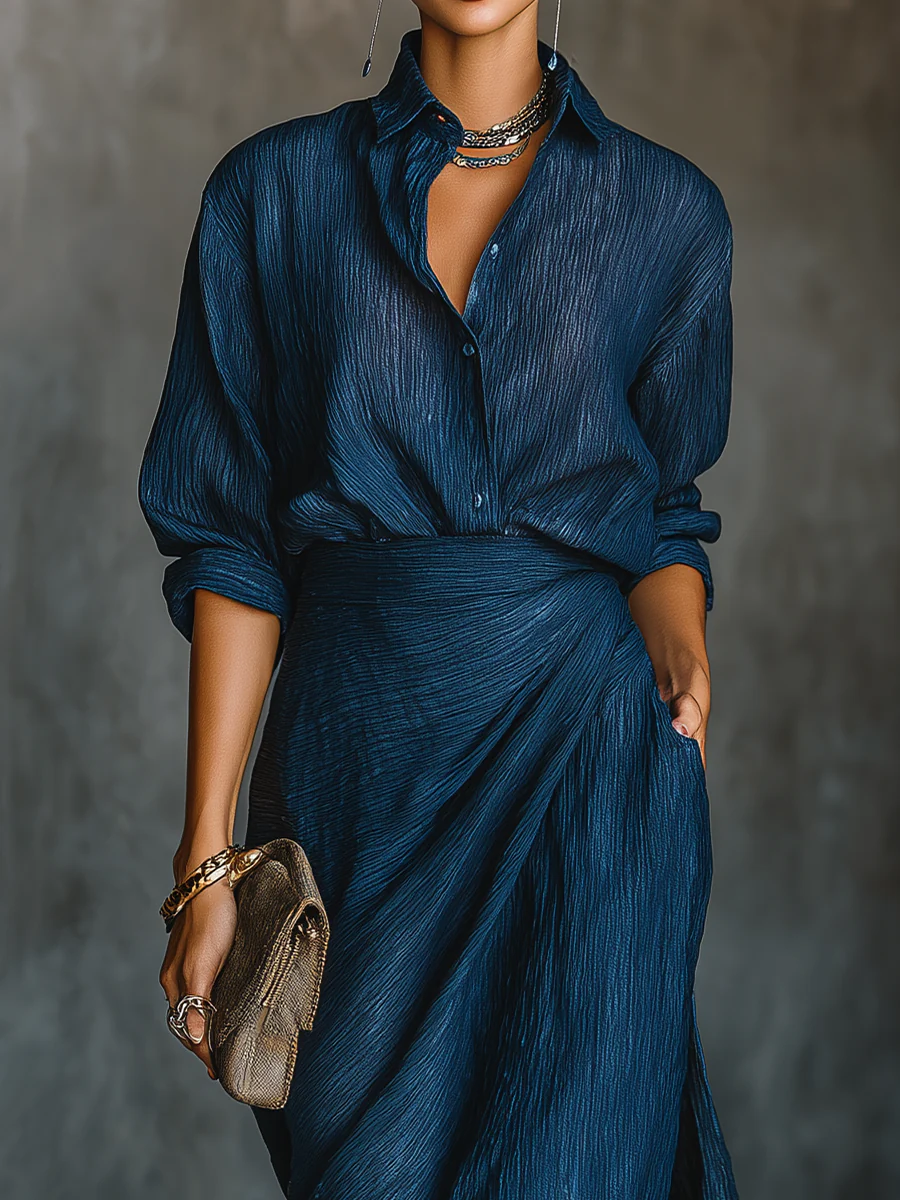 Domitille – Ensemble élégant chemise et jupe longue femme
