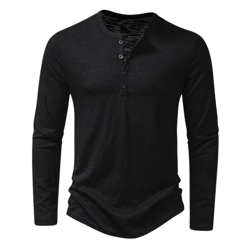 T-shirt à manches longues pour homme automne doux respirant en tissu mélangé avec col tunisien Séraphin