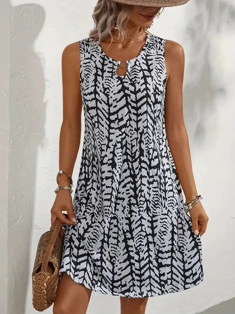 Robe d'été évasée sans manches à imprimé abstrait