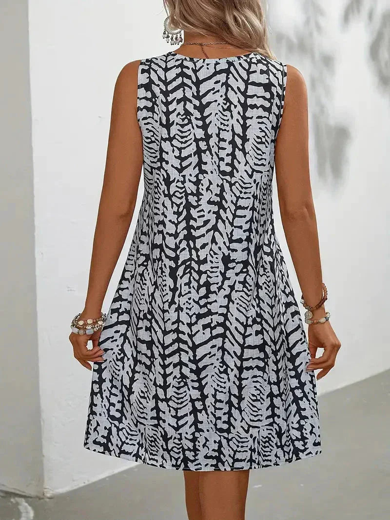 Robe d'été évasée sans manches à imprimé abstrait