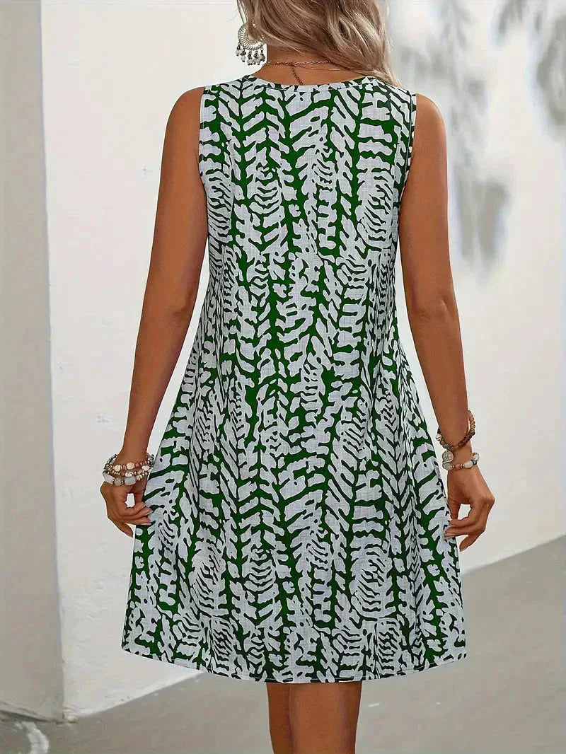 Robe d'été évasée sans manches à imprimé abstrait