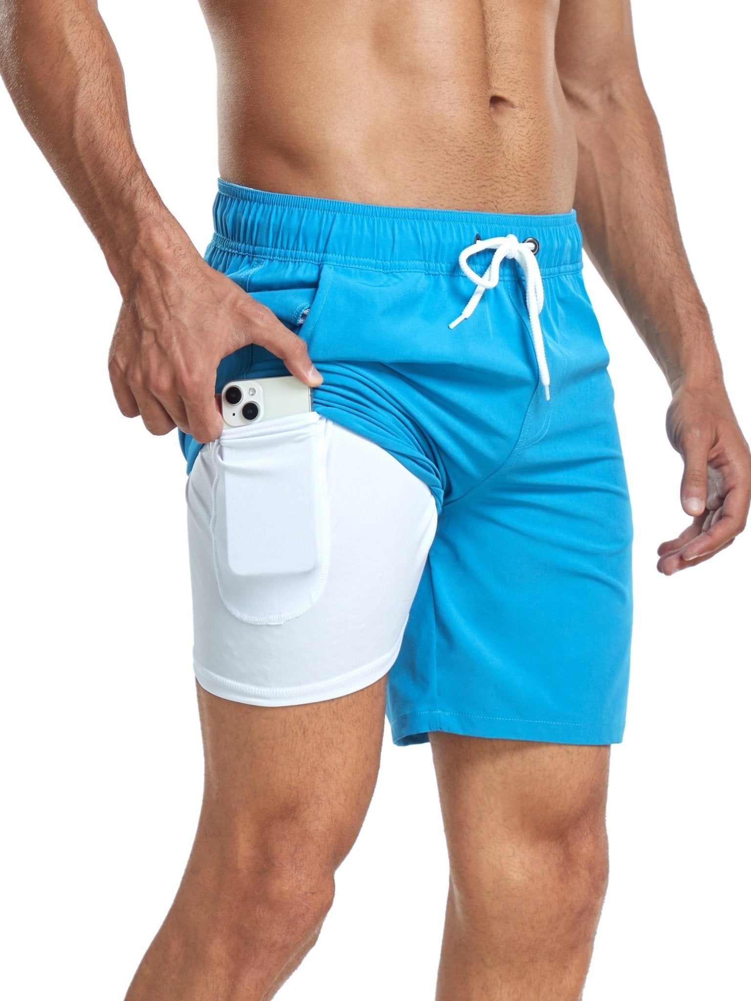 Short de bain homme léger séchage rapide à poche téléphone