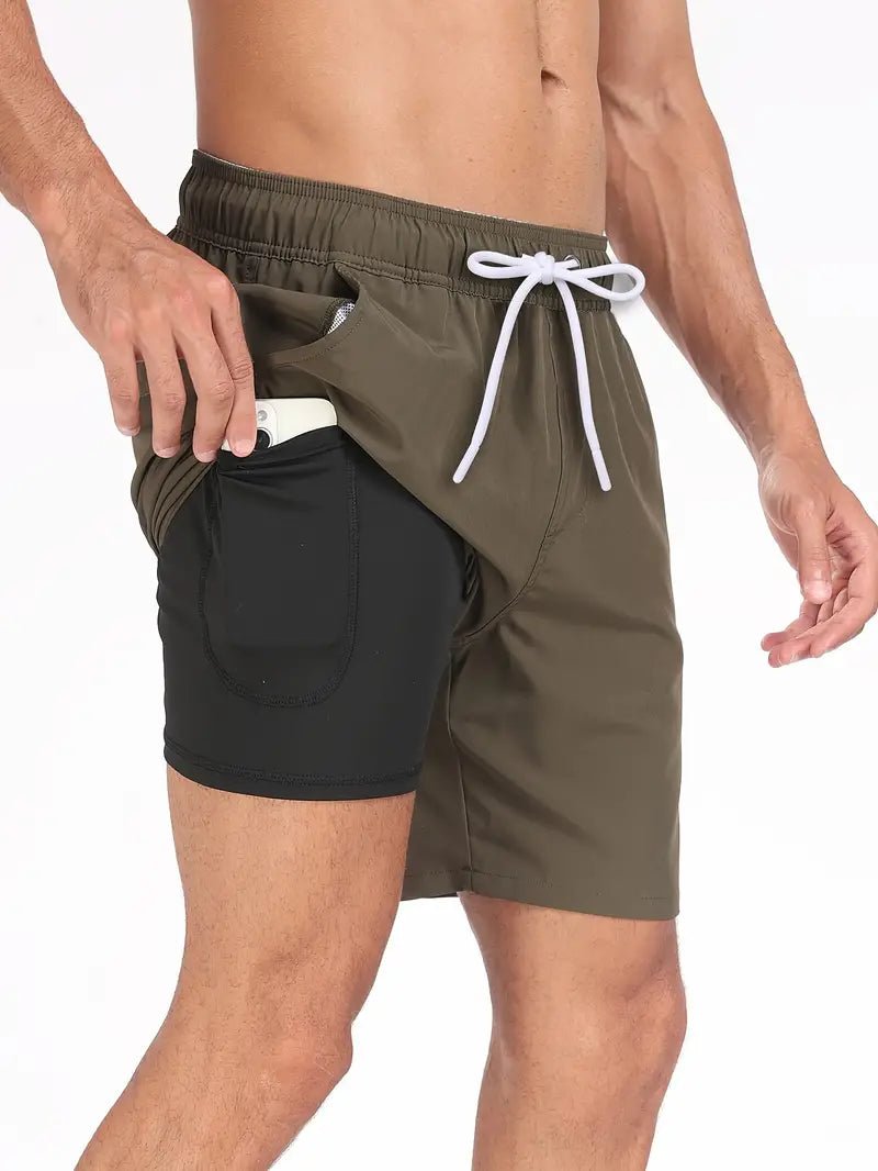 Short de bain homme léger séchage rapide à poche téléphone