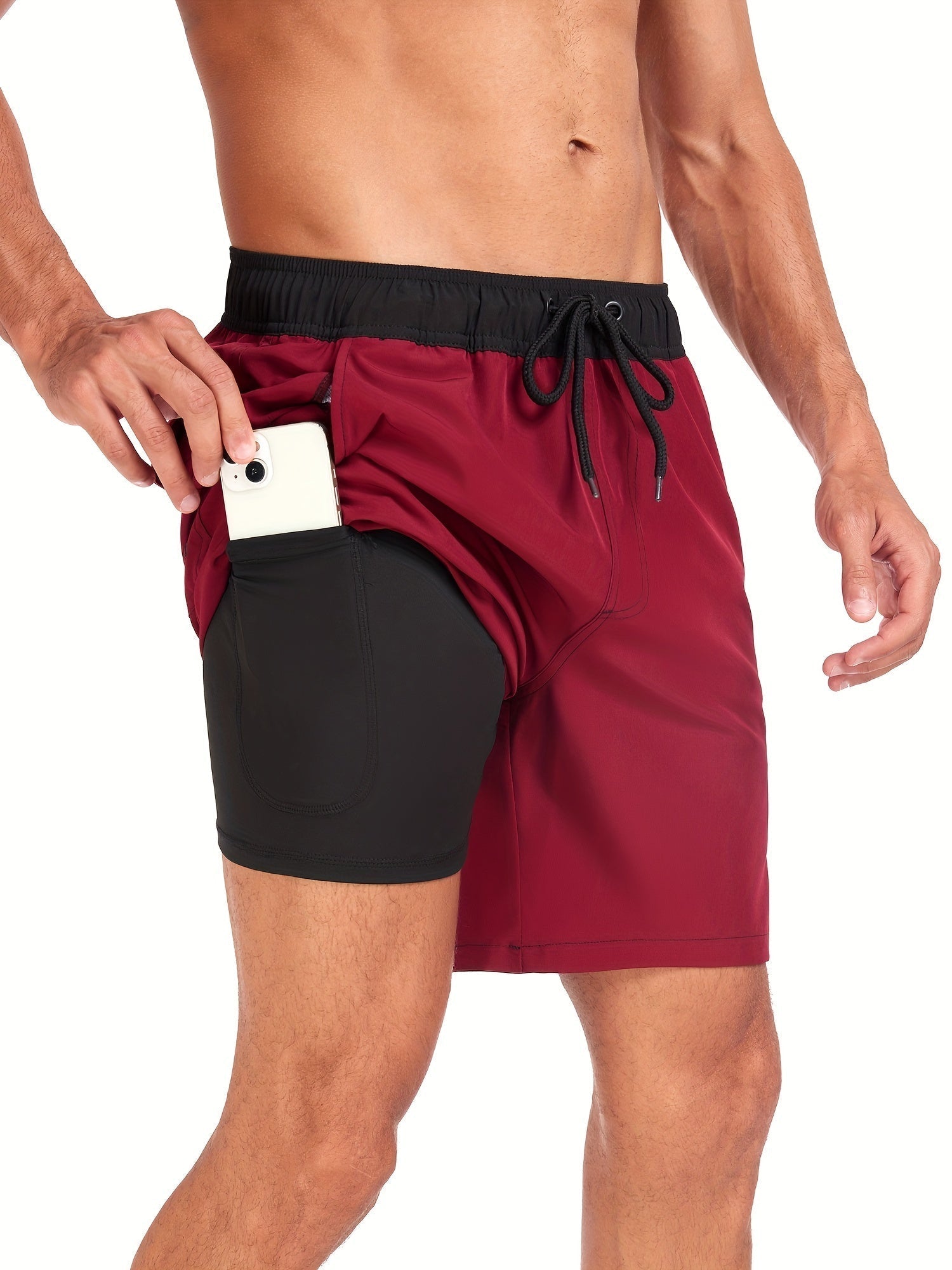 Short de bain homme léger séchage rapide à poche téléphone