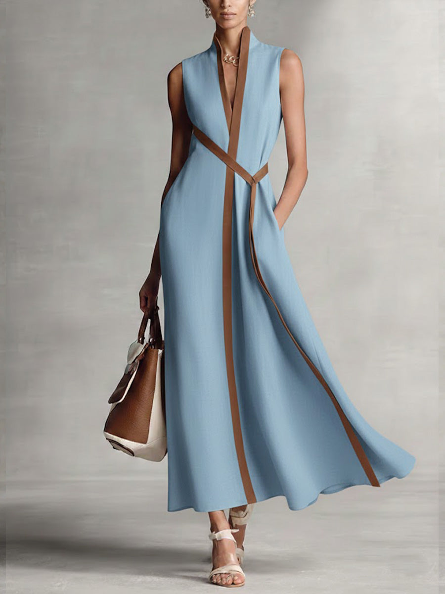 Chloé – Robe longue en lin sans manches coupe fluide