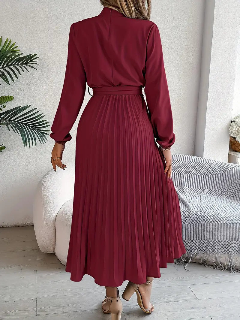 Camille – Robe midi plissée à manches longues avec ceinture femme
