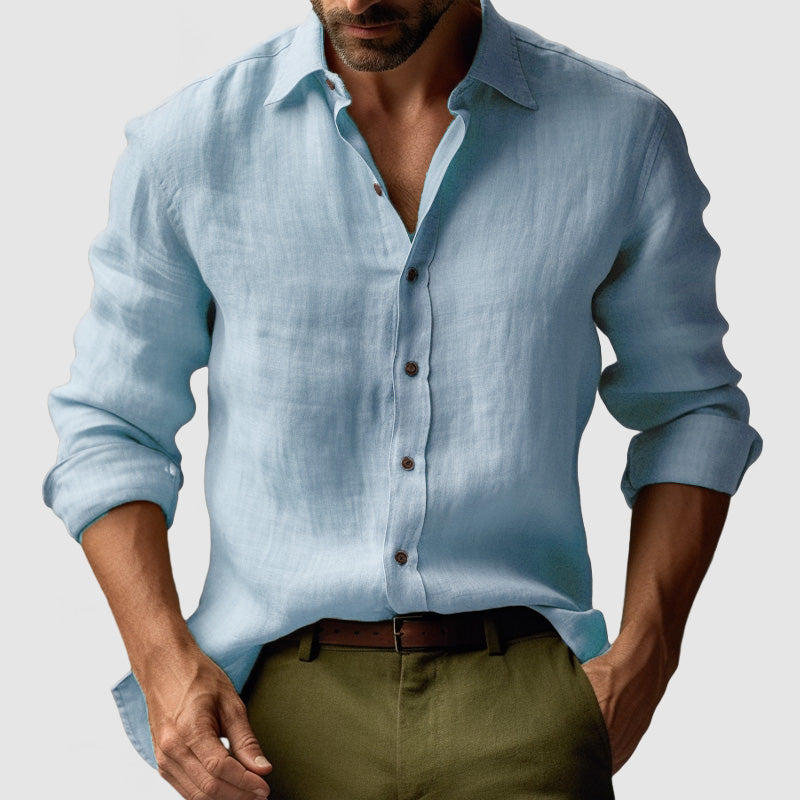 Chemise d'été pour homme en lin à manches longues avec style vintage et allure décontractée
