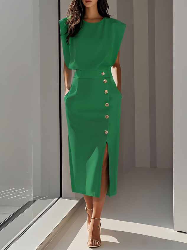 Florine – Robe midi élégante avec boutons femme