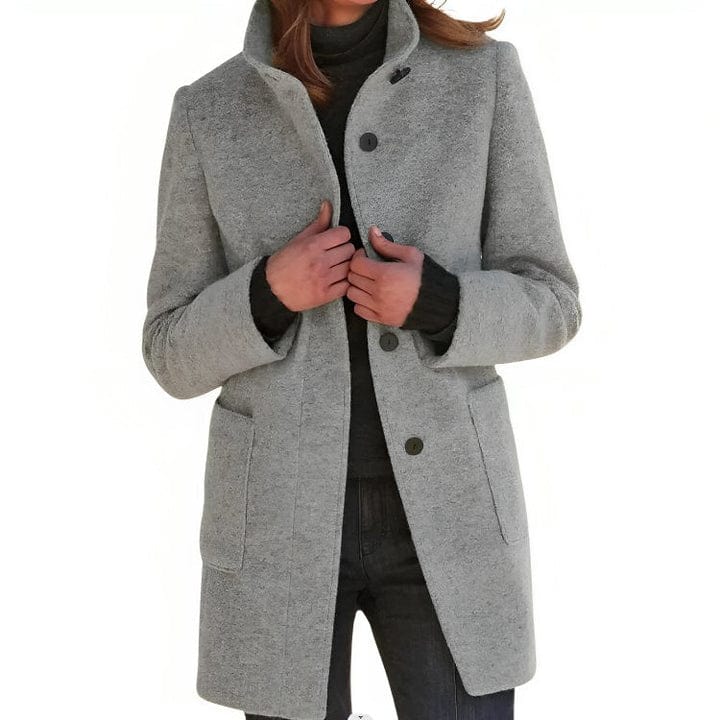 Manteau en laine pour femme automne chaud structuré en tissu feutré coupe droite Eléonore