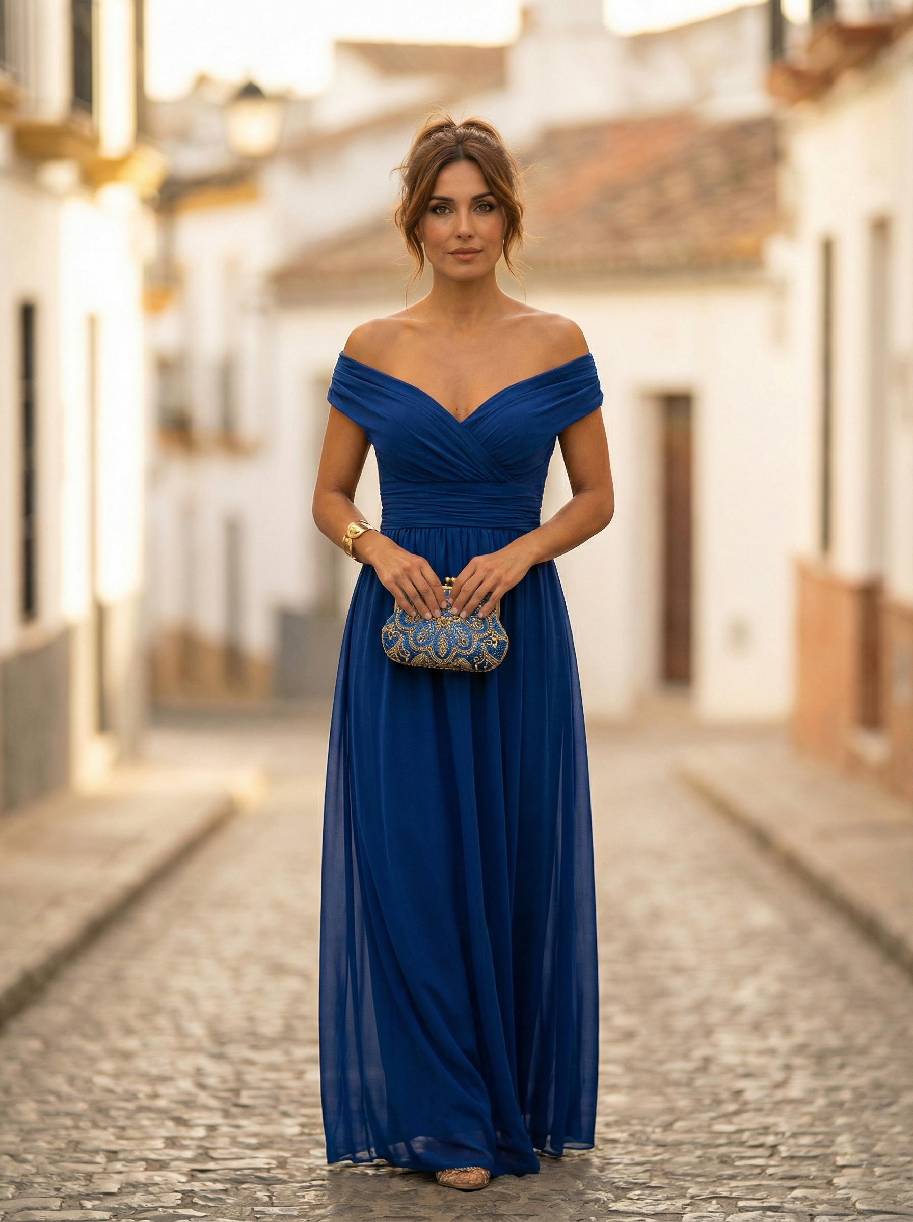 Sidonie – Robe longue d'été froncée à col en V élégant femme