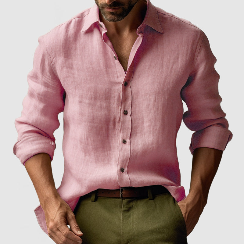Chemise d'été pour homme en lin à manches longues avec style vintage et allure décontractée