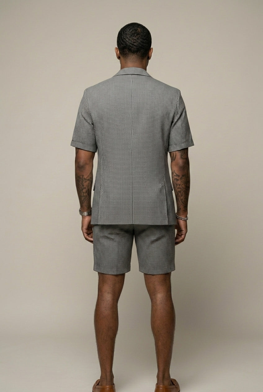 Corentin – Ensemble deux pièces à carreaux : blazer à manches courtes et short assorti homme