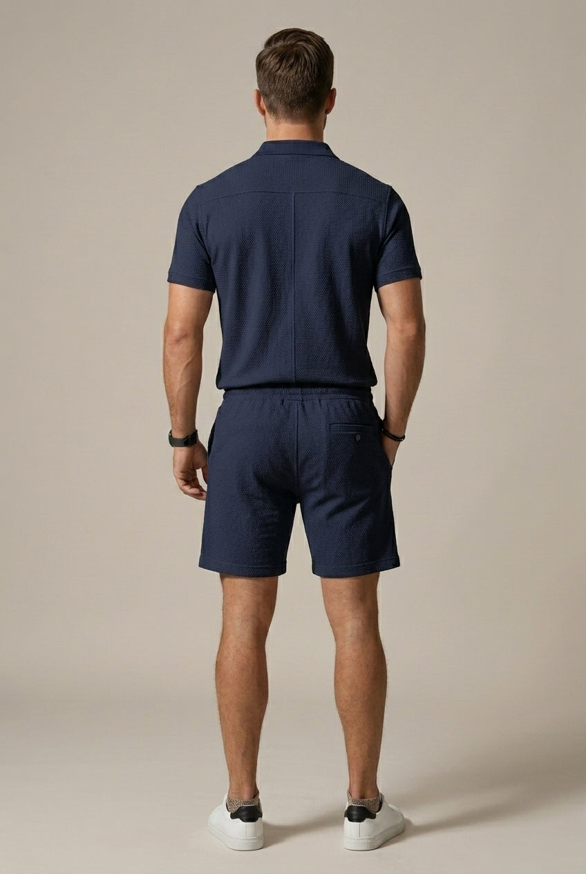 Damien – Ensemble deux pièces : polo texturé à manches courtes et short à cordon de serrage homme