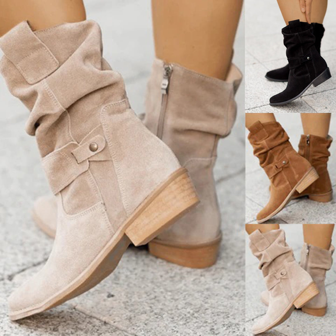 Bottes mi-mollet pour femmes automne souples structurées en suédine avec style intemporel Léonie