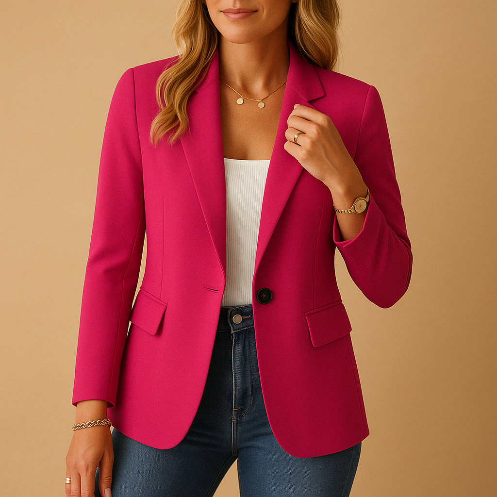 Blazer femme à simple boutonnage, col à revers et poches à rabat 2