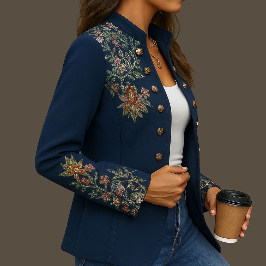 Blazer femme en tweed à double boutonnage, col à revers et poches 2