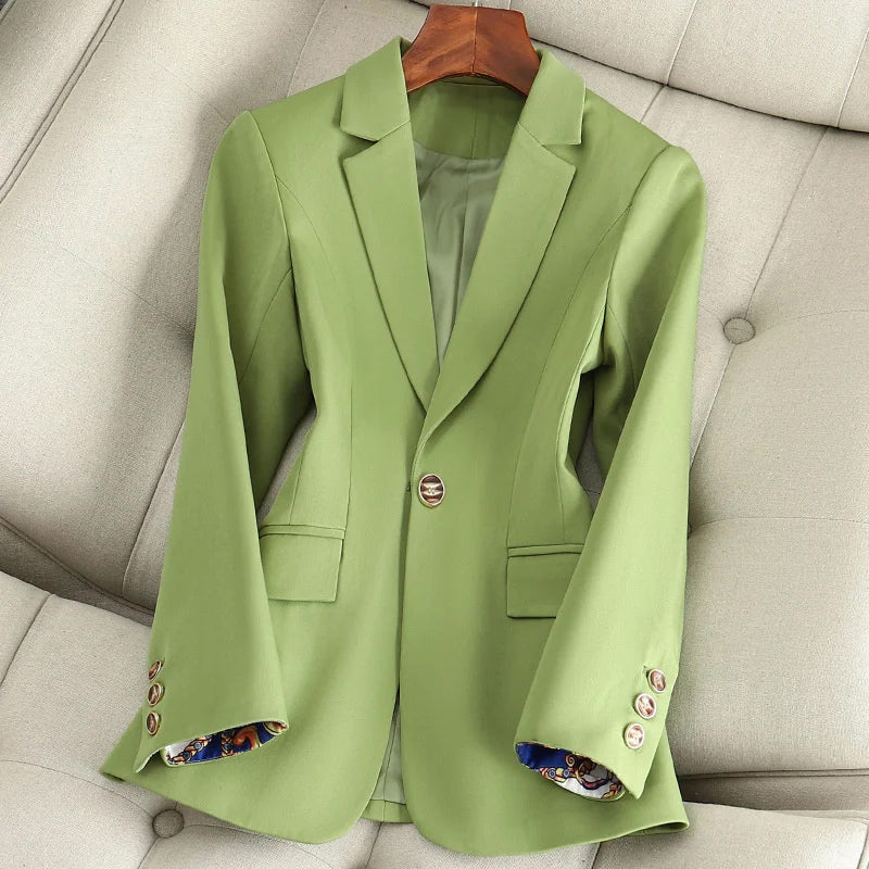 Blazer femme léger en coton et polyester à simple boutonnage et col à revers 1
