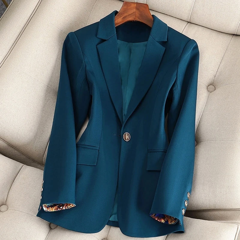 Blazer femme léger en coton et polyester à simple boutonnage et col à revers 2