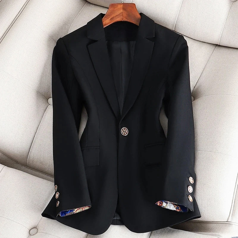 Blazer femme léger en coton et polyester à simple boutonnage et col à revers 5