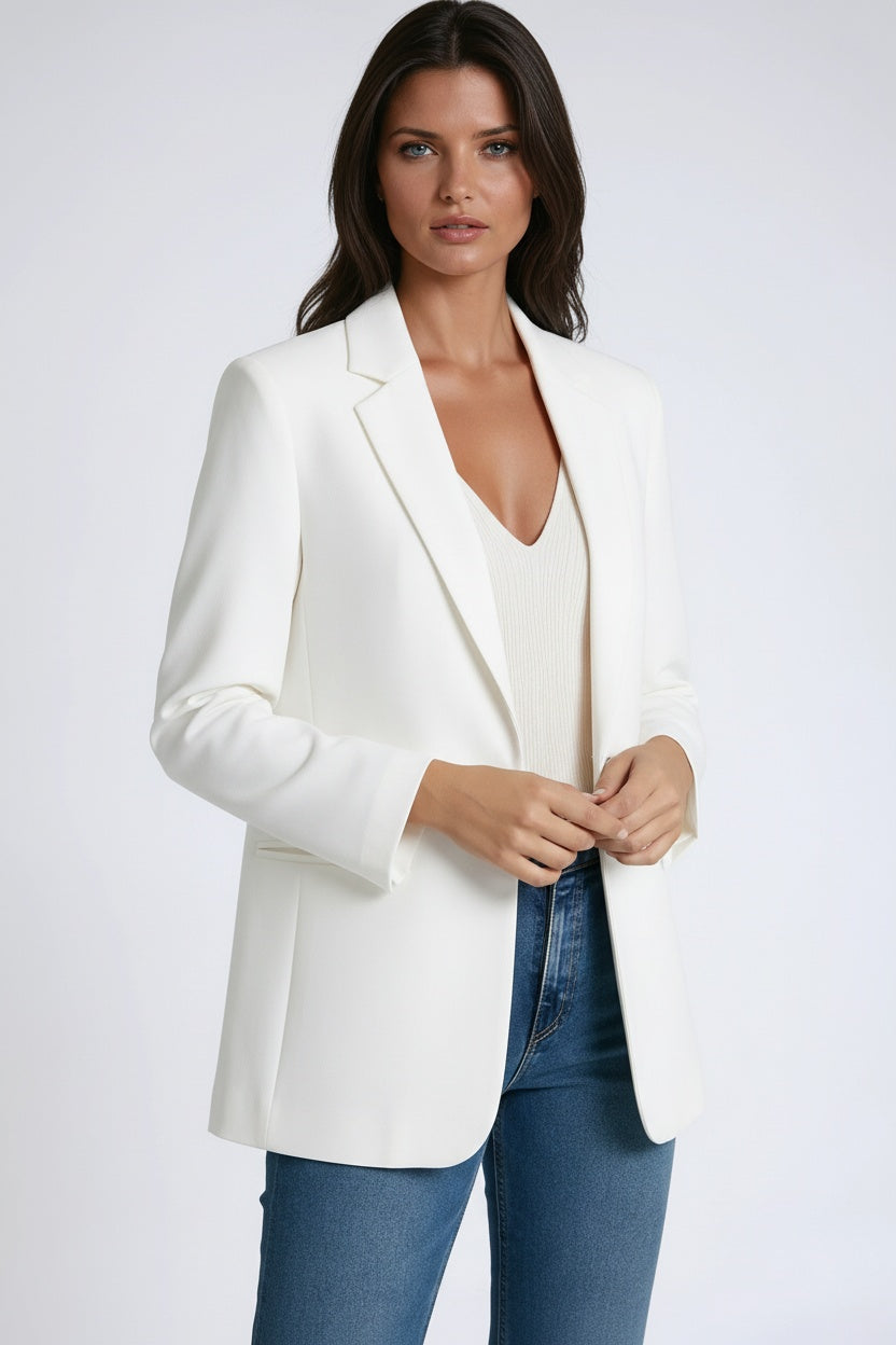 Blazer femme long et cintré à col à revers marqué 2