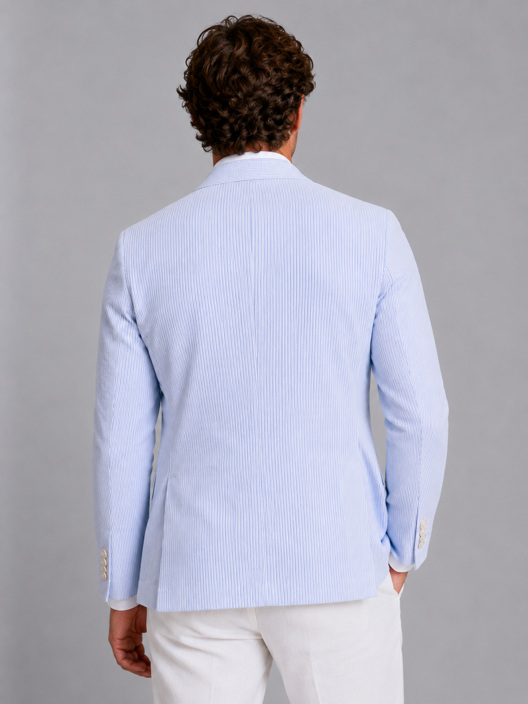 Blazer homme rayé en seersucker léger à col cranté et coupe cintrée 6