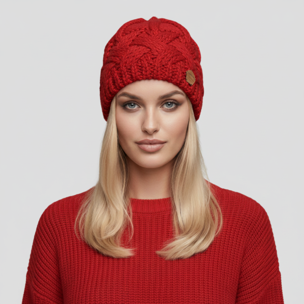 Bonnet en maille torsadée femme 2