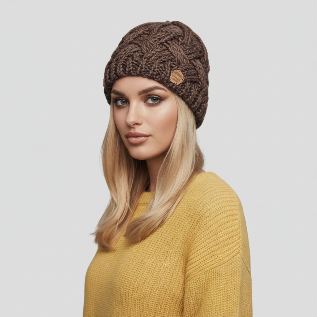 Bonnet en maille torsadée femme 8