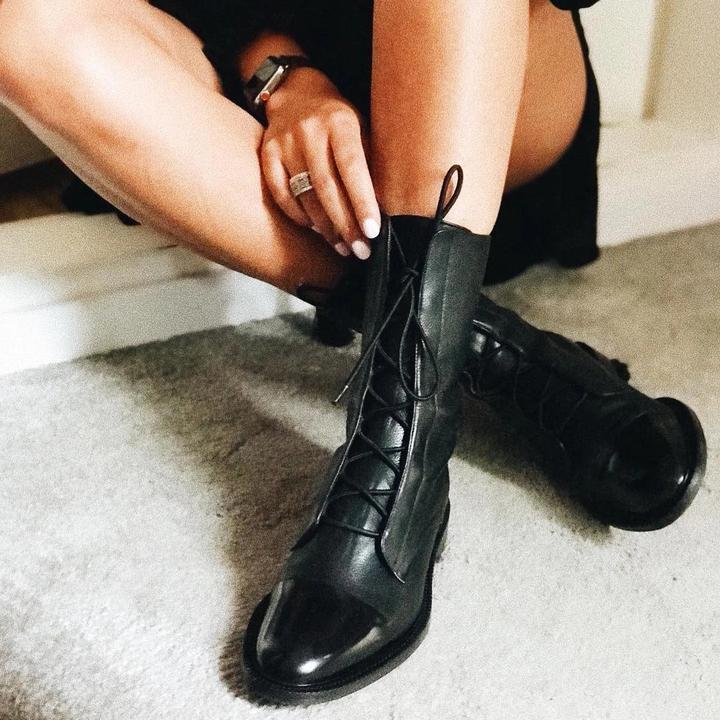 Bottes à lacets en cuir femme mi-mollet à talon bloc 1