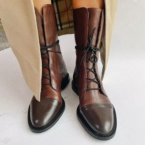 Bottes à lacets en cuir femme mi-mollet à talon bloc 2