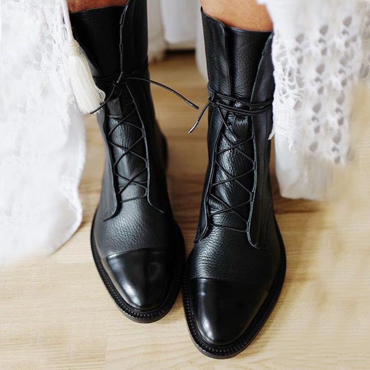 Bottes à lacets en cuir femme mi-mollet à talon bloc 3