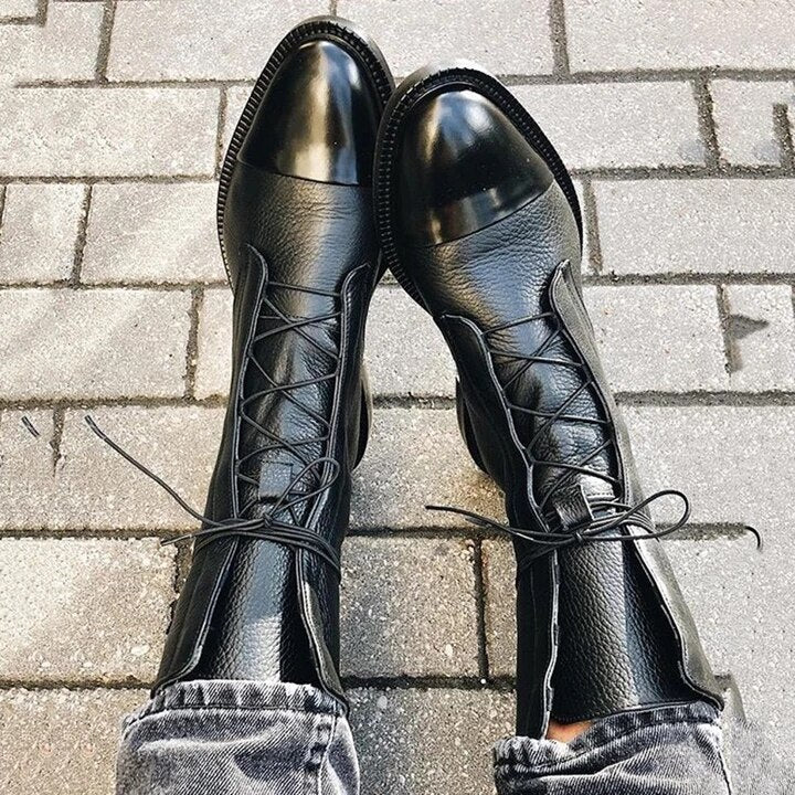 Bottes à lacets en cuir femme mi-mollet à talon bloc 4