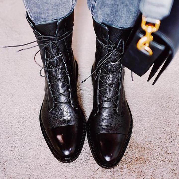 Bottes à lacets en cuir femme mi-mollet à talon bloc 6