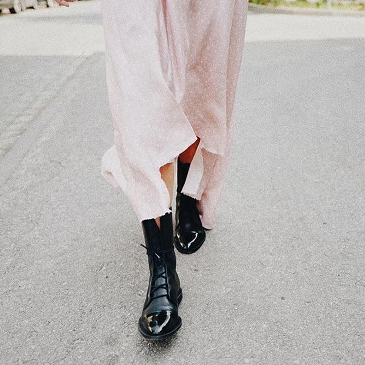 Bottes à lacets en cuir femme mi-mollet à talon bloc 8