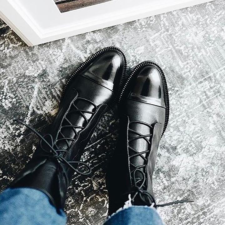 Bottes à lacets en cuir femme mi-mollet à talon bloc 9