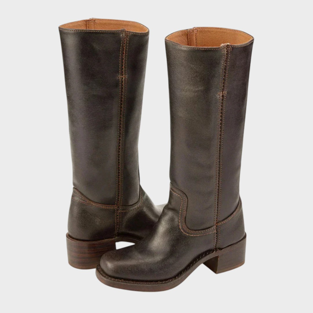 Bottes cavalières femme hautes en cuir à talon bloc 1