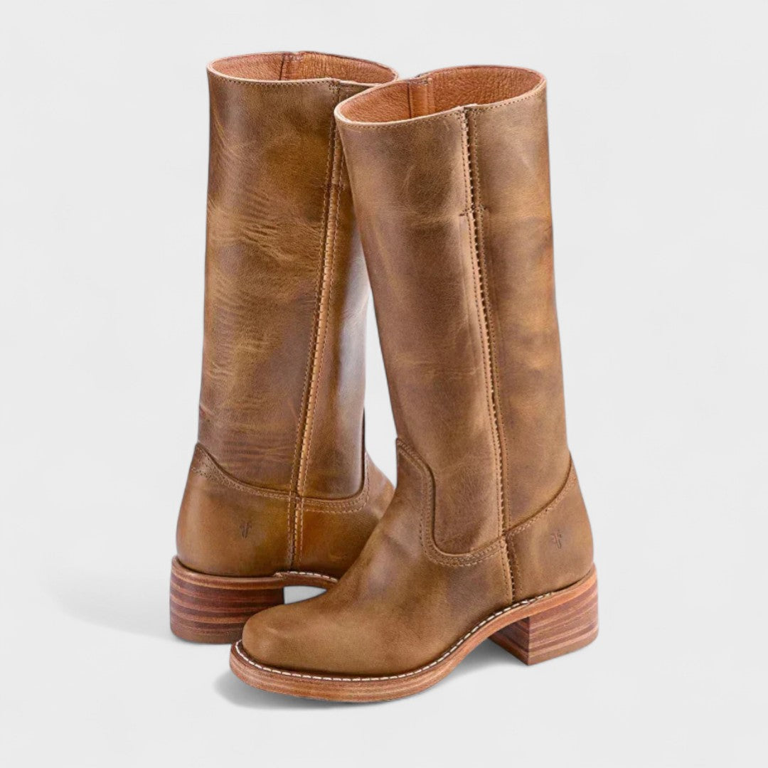 Bottes cavalières femme hautes en cuir à talon bloc 2