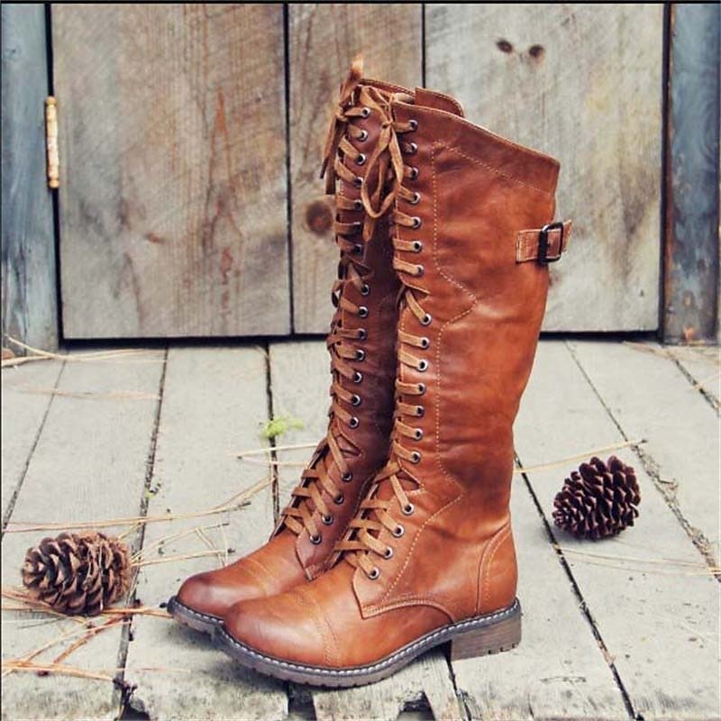 Bottes cavalières hautes femme à lacets et boucle 1