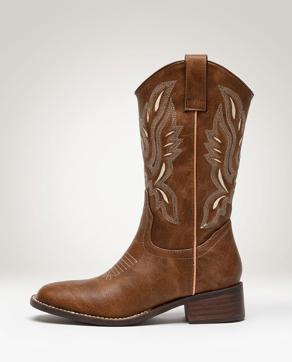 Bottes cowboy hautes femme à bout pointu brodées façon western 3
