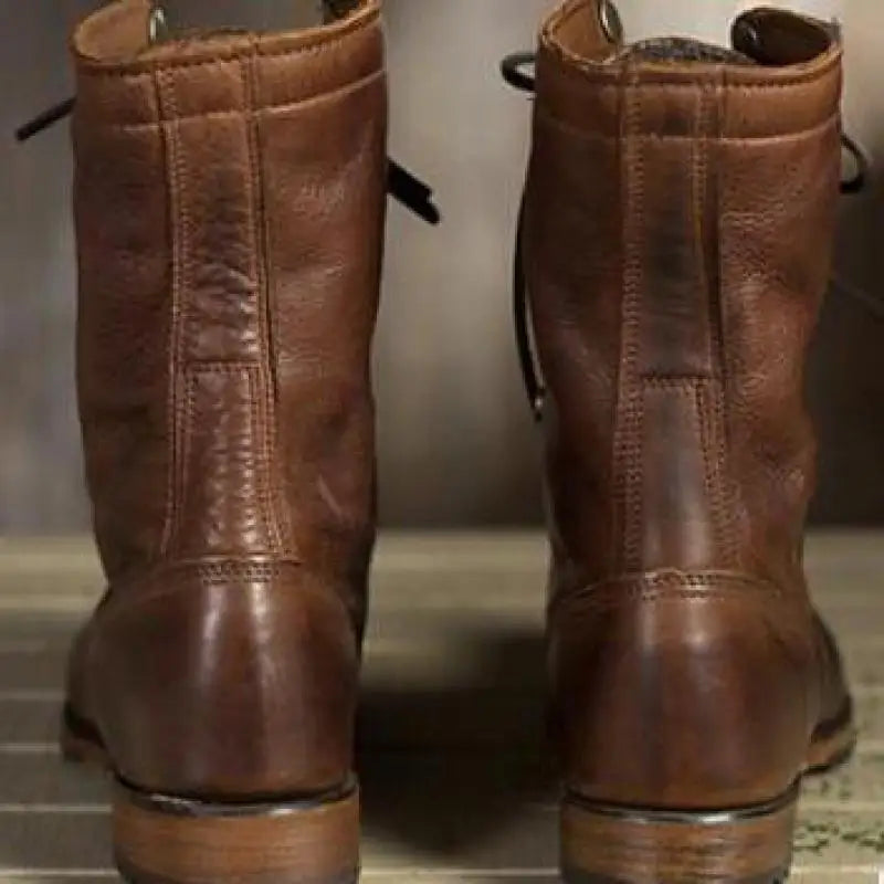 Bottes femme en cuir à lacets à revers mi-mollet 3