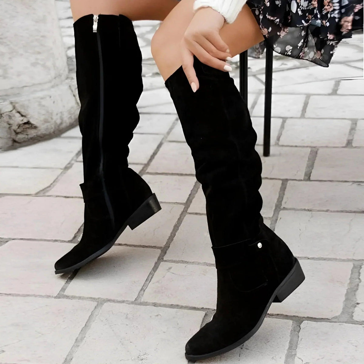 Bottes hautes femme à hauteur genou avec fermeture éclair et talon bloc 4