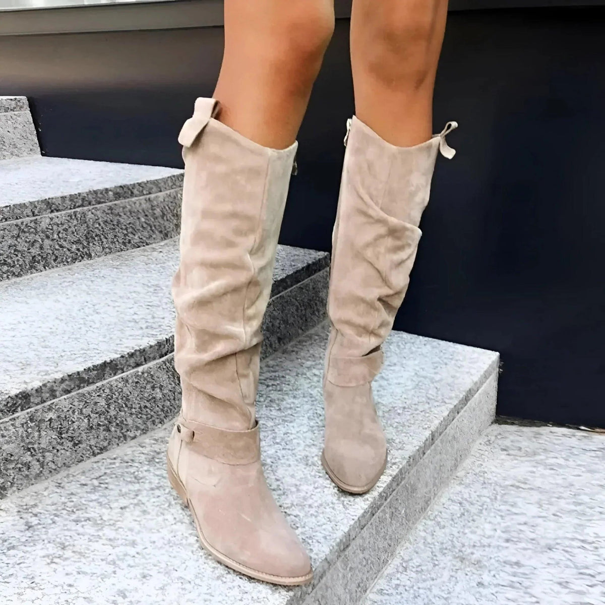 Bottes hautes femme à hauteur genou avec fermeture éclair et talon bloc 6