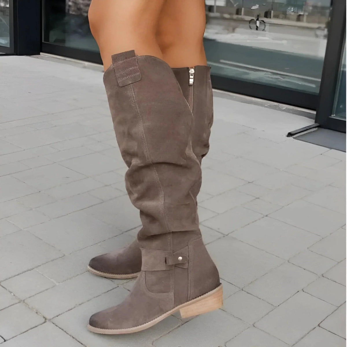Bottes hautes femme à hauteur genou avec fermeture éclair et talon bloc 7