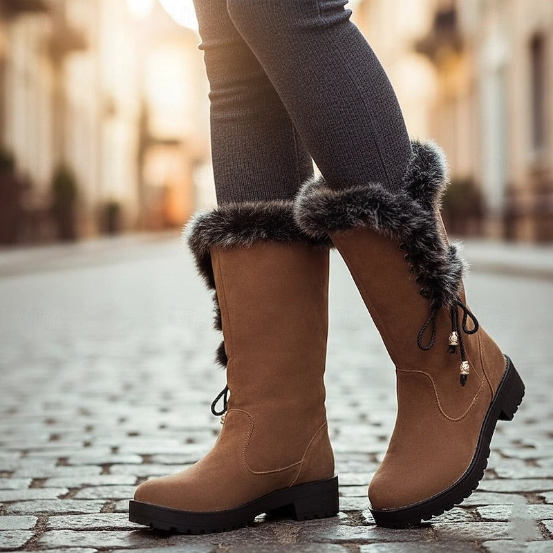 Bottes hautes femme à hauteur genou en suédine à fausse fourrure 1