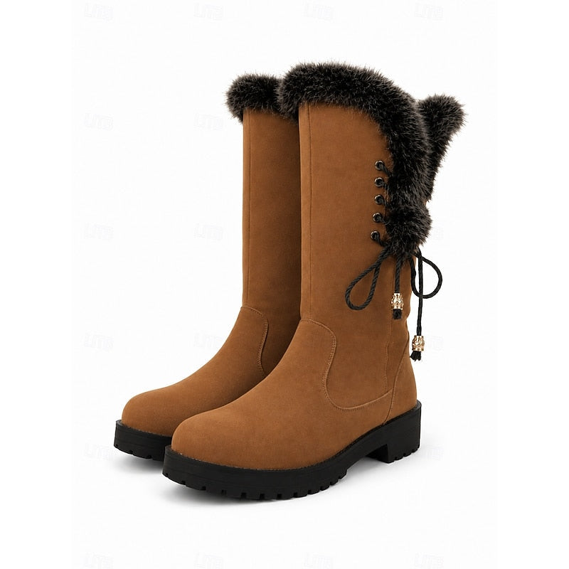Bottes hautes femme à hauteur genou en suédine à fausse fourrure 10