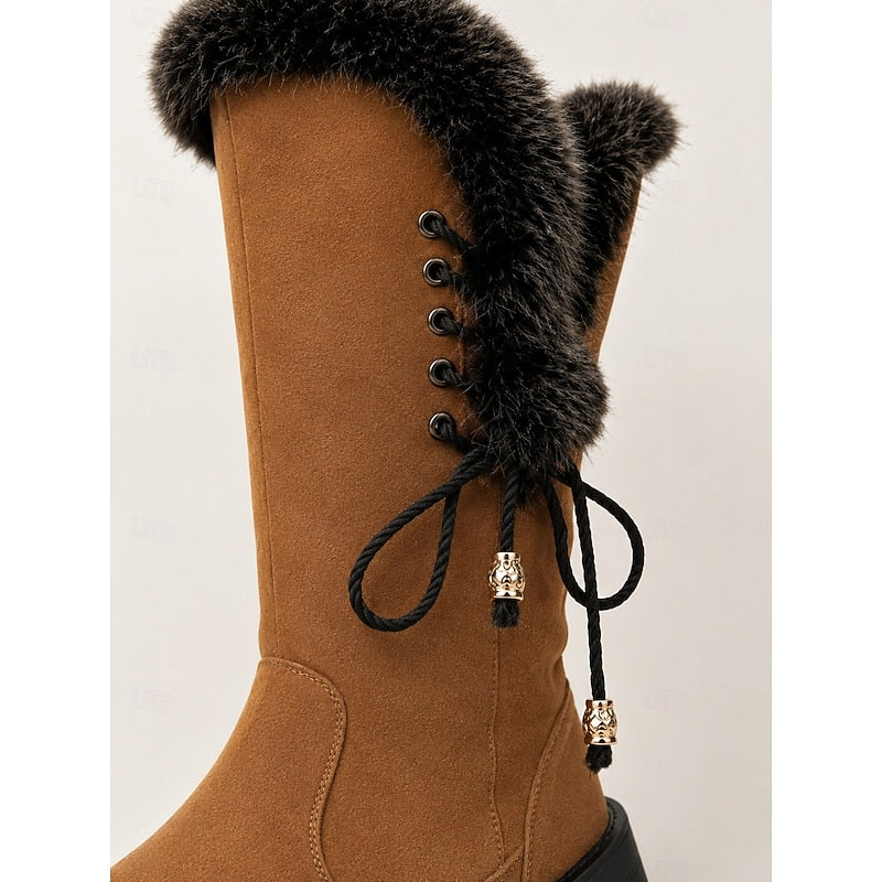 Bottes hautes femme à hauteur genou en suédine à fausse fourrure 11
