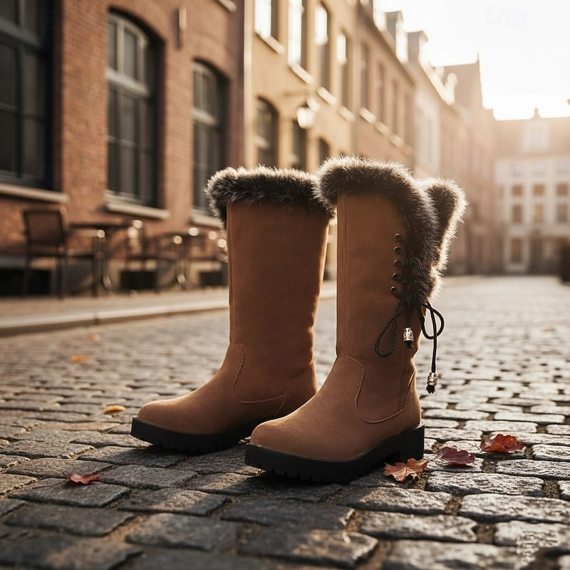 Bottes hautes femme à hauteur genou en suédine à fausse fourrure 2